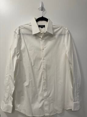 Express Button-Up Shirt Men's Medium White Cotton Business Preppy Career Slim